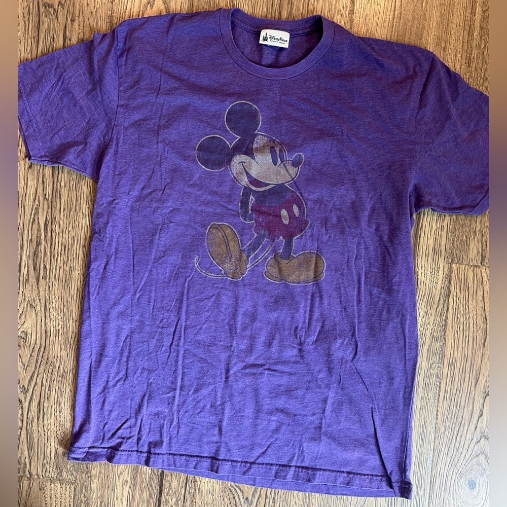 Disney Parks Mickey Mouse Distressed Printed Purple Heather TShirt Size XL EUC